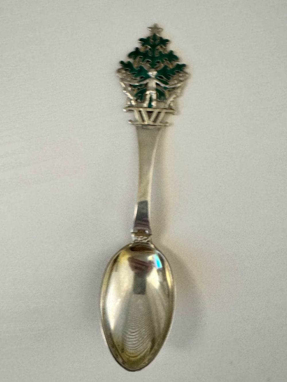 Silver-Plated Green Christmas Tree Decorative Spoon